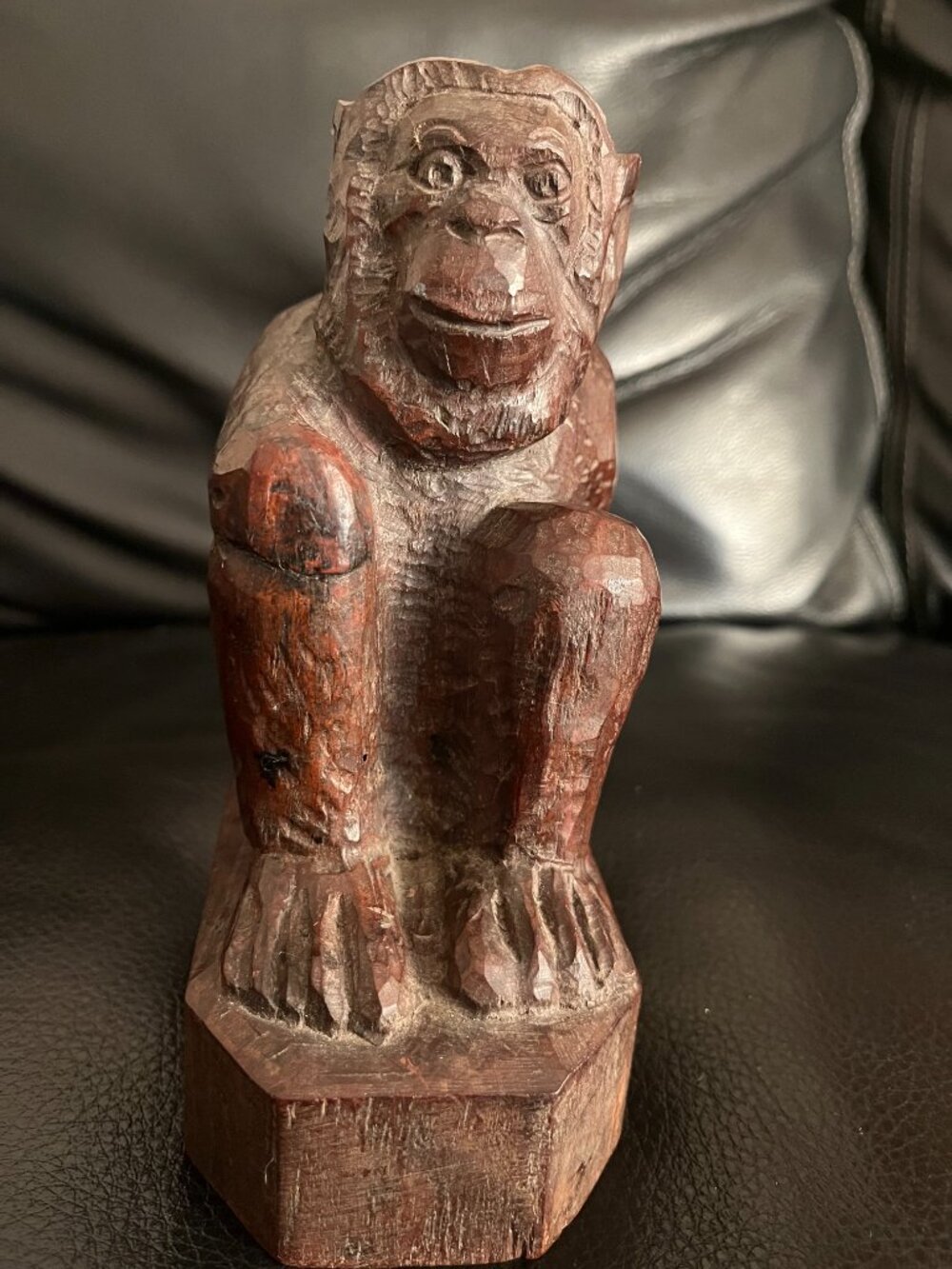 Unique Vintage Hand Carved Wooden Chimpanzee Sculpture